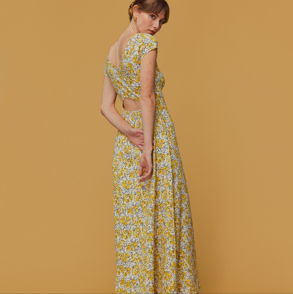 Pact Fit & Flare Crossback Maxi Dress Reverie Floral Yellow M